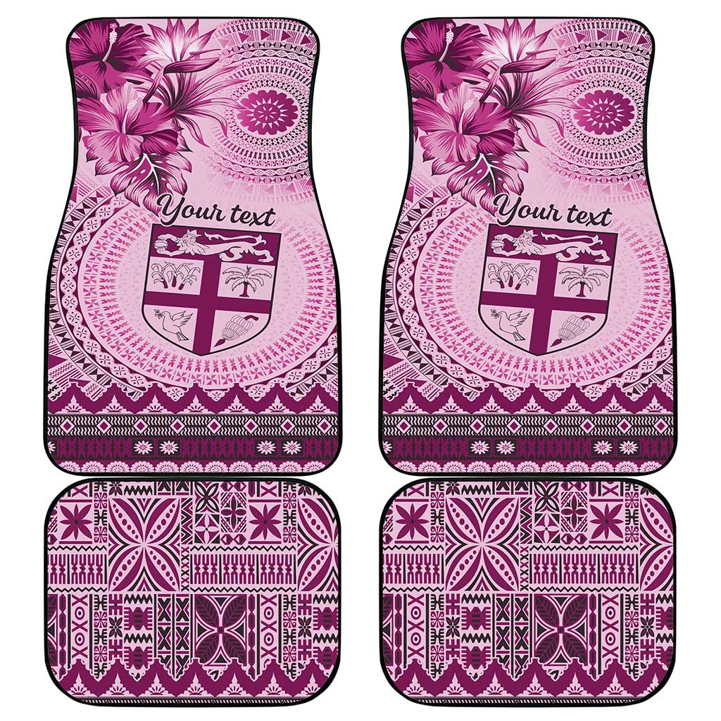 Vintage Bula Fiji Personalised Car Mats Pink Hibiscus Tapa Pattern LT9 - Polynesian Pride