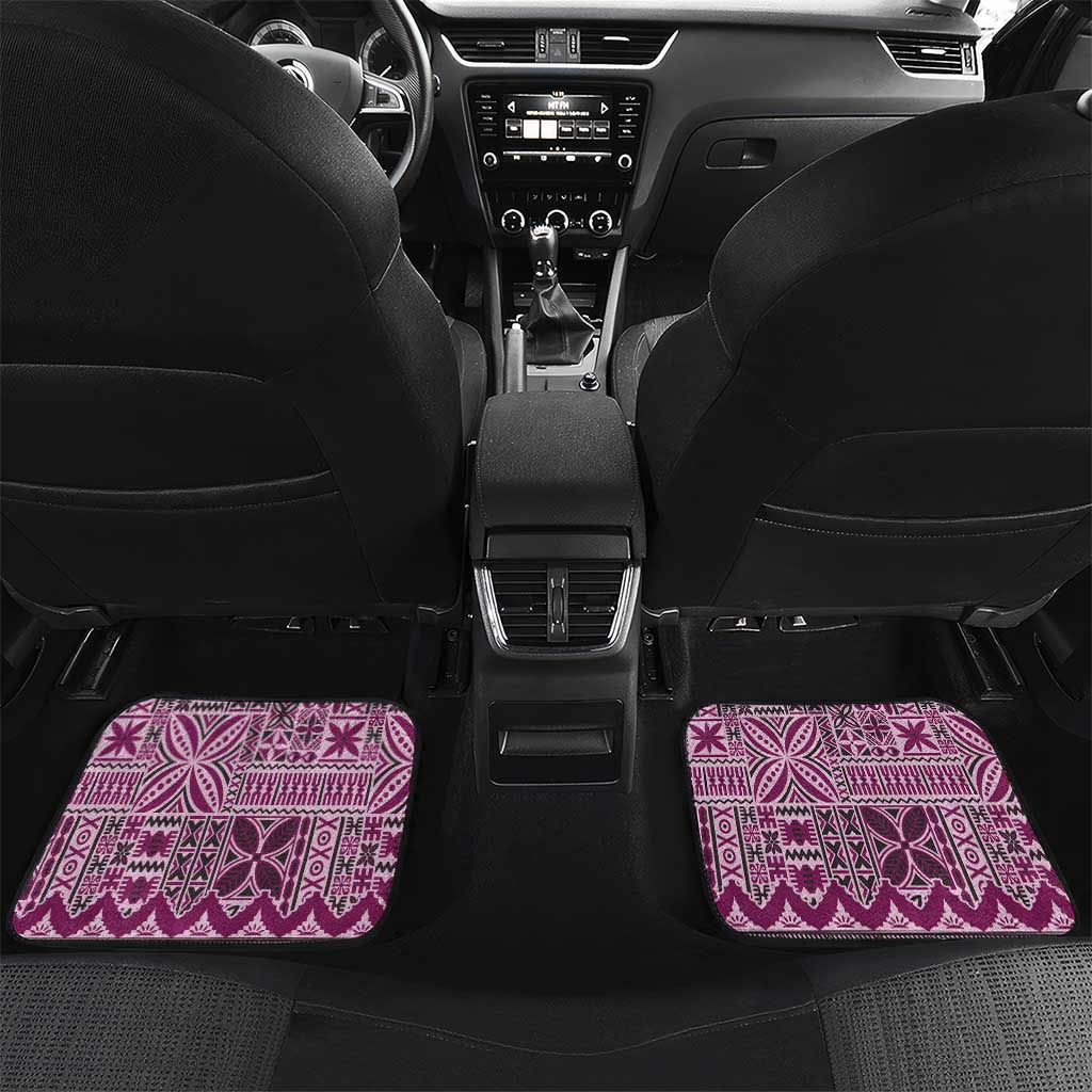 Vintage Bula Fiji Personalised Car Mats Pink Hibiscus Tapa Pattern LT9 Set 2pcs - Back Pink - Polynesian Pride