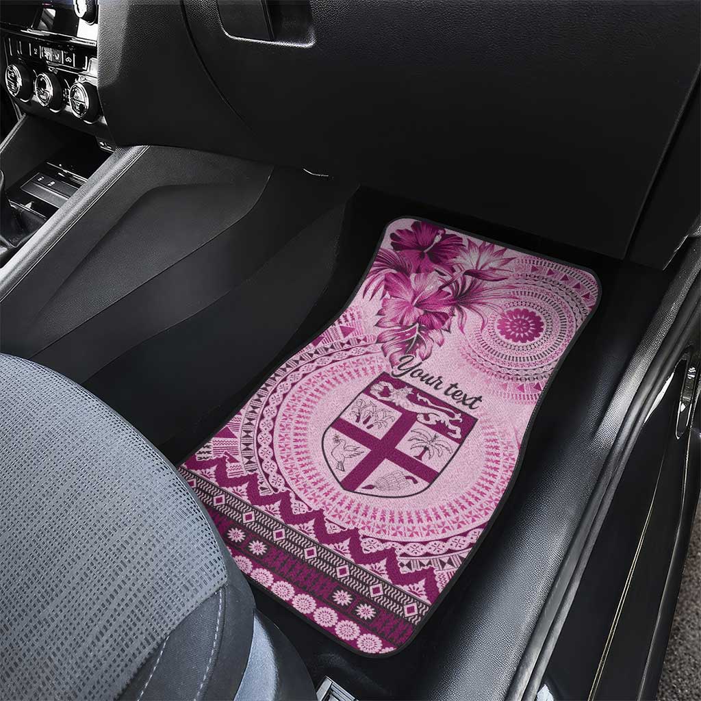 Vintage Bula Fiji Personalised Car Mats Pink Hibiscus Tapa Pattern LT9 - Polynesian Pride