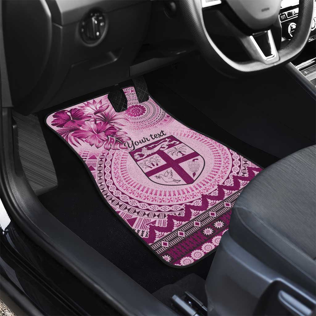 Vintage Bula Fiji Personalised Car Mats Pink Hibiscus Tapa Pattern LT9 - Polynesian Pride