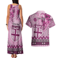 Vintage Bula Fiji Personalised Couples Matching Tank Maxi Dress and Hawaiian Shirt Pink Hibiscus Tapa Pattern LT9 - Polynesian Pride
