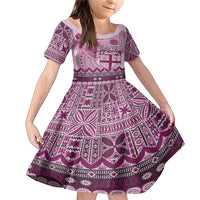 Vintage Bula Fiji Personalised Family Matching Mermaid Dress and Hawaiian Shirt Pink Hibiscus Tapa Pattern LT9 Daughter's Dress Pink - Polynesian Pride