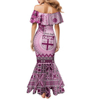Vintage Bula Fiji Personalised Family Matching Mermaid Dress and Hawaiian Shirt Pink Hibiscus Tapa Pattern LT9 - Polynesian Pride