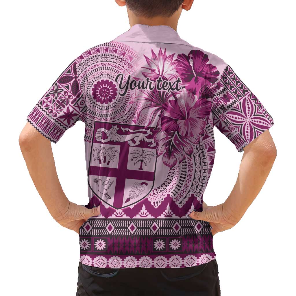 Vintage Bula Fiji Personalised Family Matching Off Shoulder Maxi Dress and Hawaiian Shirt Pink Hibiscus Tapa Pattern LT9 - Polynesian Pride