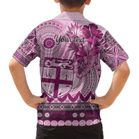 Vintage Bula Fiji Personalised Family Matching Off Shoulder Maxi Dress and Hawaiian Shirt Pink Hibiscus Tapa Pattern LT9 - Polynesian Pride