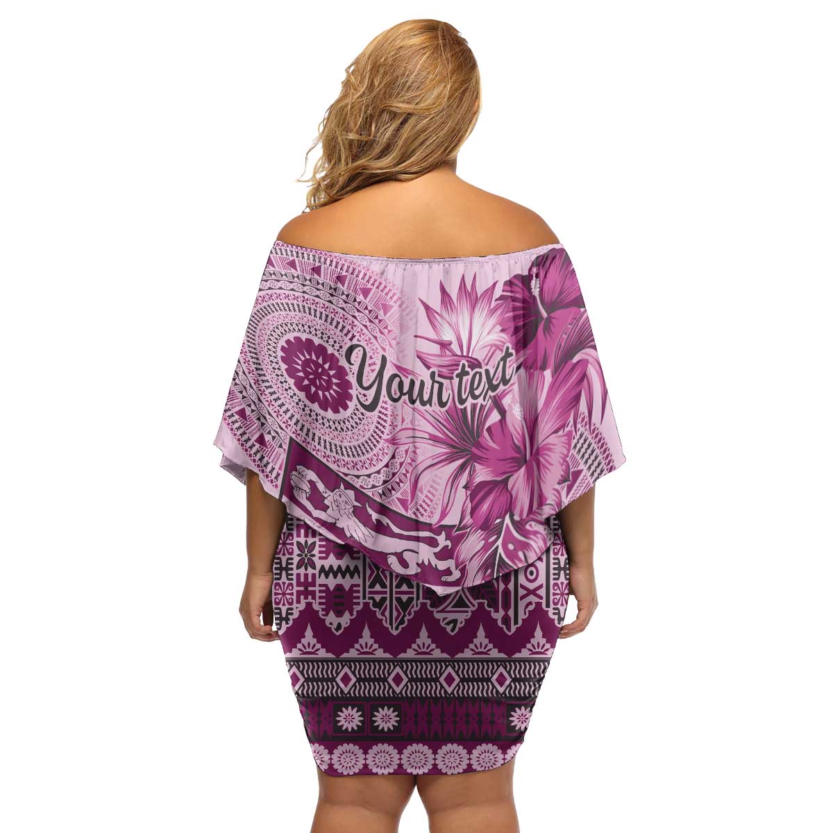 Vintage Bula Fiji Personalised Family Matching Off Shoulder Short Dress and Hawaiian Shirt Pink Hibiscus Tapa Pattern LT9 - Polynesian Pride