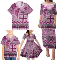 Vintage Bula Fiji Personalised Family Matching Puletasi and Hawaiian Shirt Pink Hibiscus Tapa Pattern LT9 - Polynesian Pride