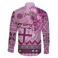 Vintage Bula Fiji Personalised Family Matching Short Sleeve Bodycon Dress and Hawaiian Shirt Pink Hibiscus Tapa Pattern LT9 - Polynesian Pride