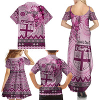 Vintage Bula Fiji Personalised Family Matching Summer Maxi Dress and Hawaiian Shirt Pink Hibiscus Tapa Pattern LT9 - Polynesian Pride