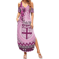 Vintage Bula Fiji Personalised Family Matching Summer Maxi Dress and Hawaiian Shirt Pink Hibiscus Tapa Pattern LT9 Mom's Dress Pink - Polynesian Pride