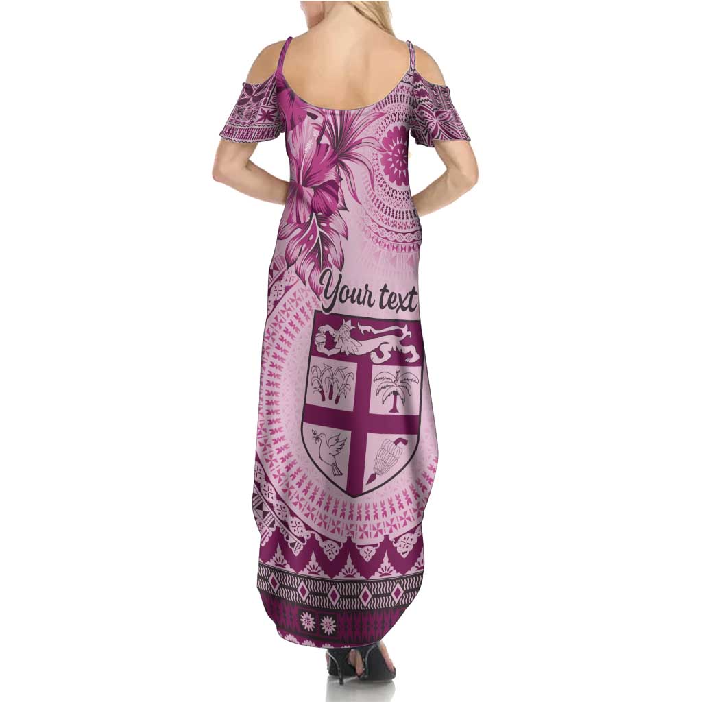 Vintage Bula Fiji Personalised Family Matching Summer Maxi Dress and Hawaiian Shirt Pink Hibiscus Tapa Pattern LT9 - Polynesian Pride
