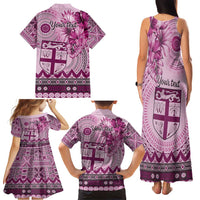 Vintage Bula Fiji Personalised Family Matching Tank Maxi Dress and Hawaiian Shirt Pink Hibiscus Tapa Pattern LT9 - Polynesian Pride