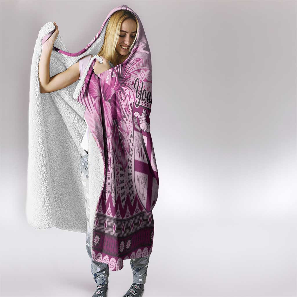 Vintage Bula Fiji Personalised Hooded Blanket Pink Hibiscus Tapa Pattern LT9
