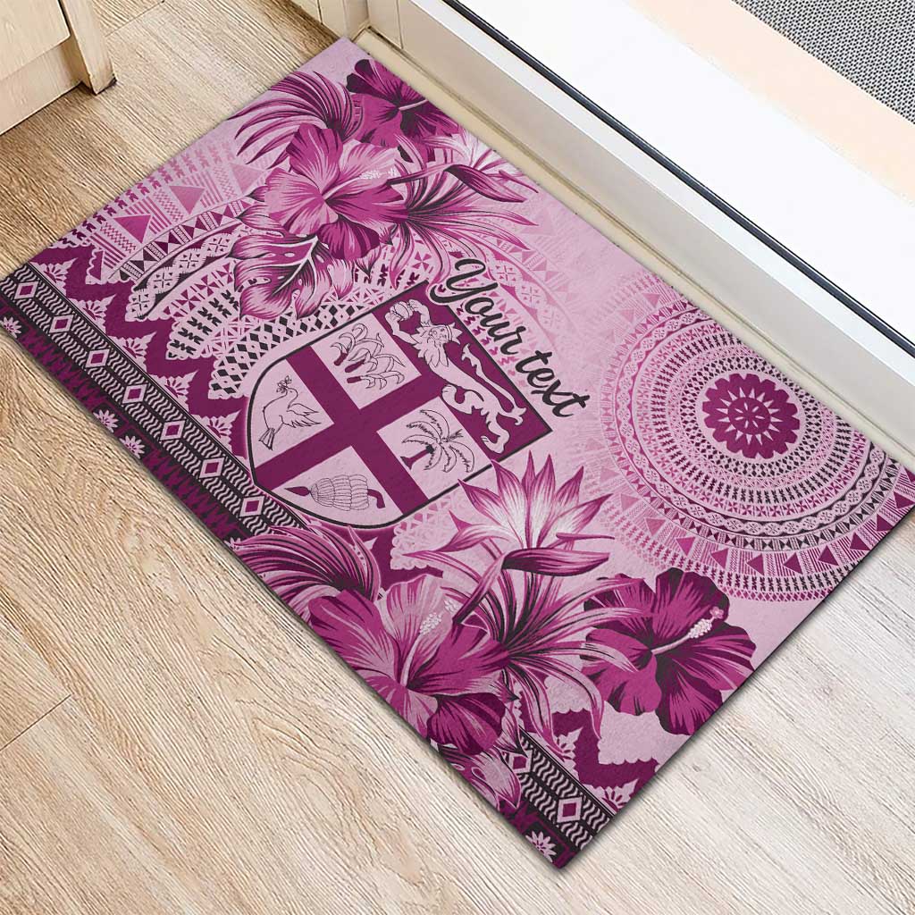 Vintage Bula Fiji Personalised Rubber Doormat Pink Hibiscus Tapa Pattern LT9