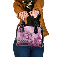 Vintage Bula Fiji Personalised Shoulder Handbag Pink Hibiscus Tapa Pattern LT9