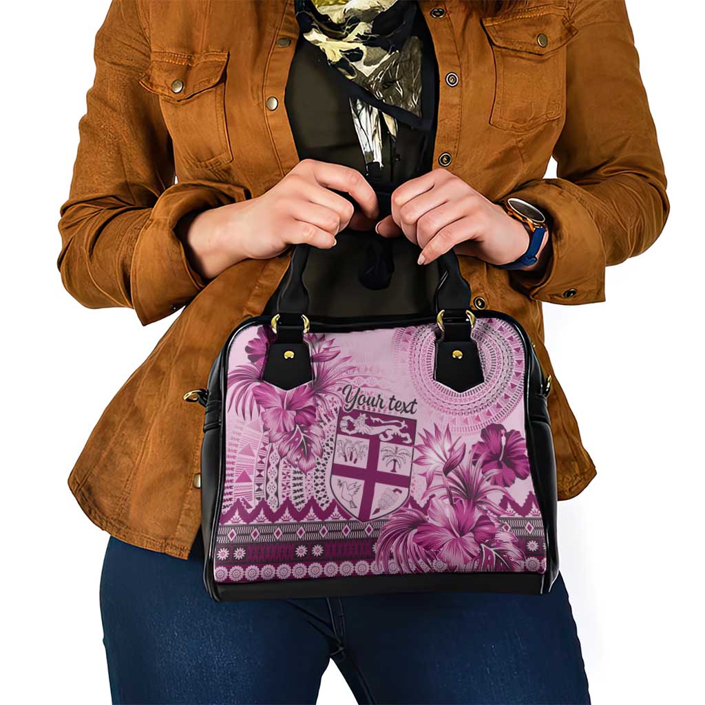 Vintage Bula Fiji Personalised Shoulder Handbag Pink Hibiscus Tapa Pattern LT9
