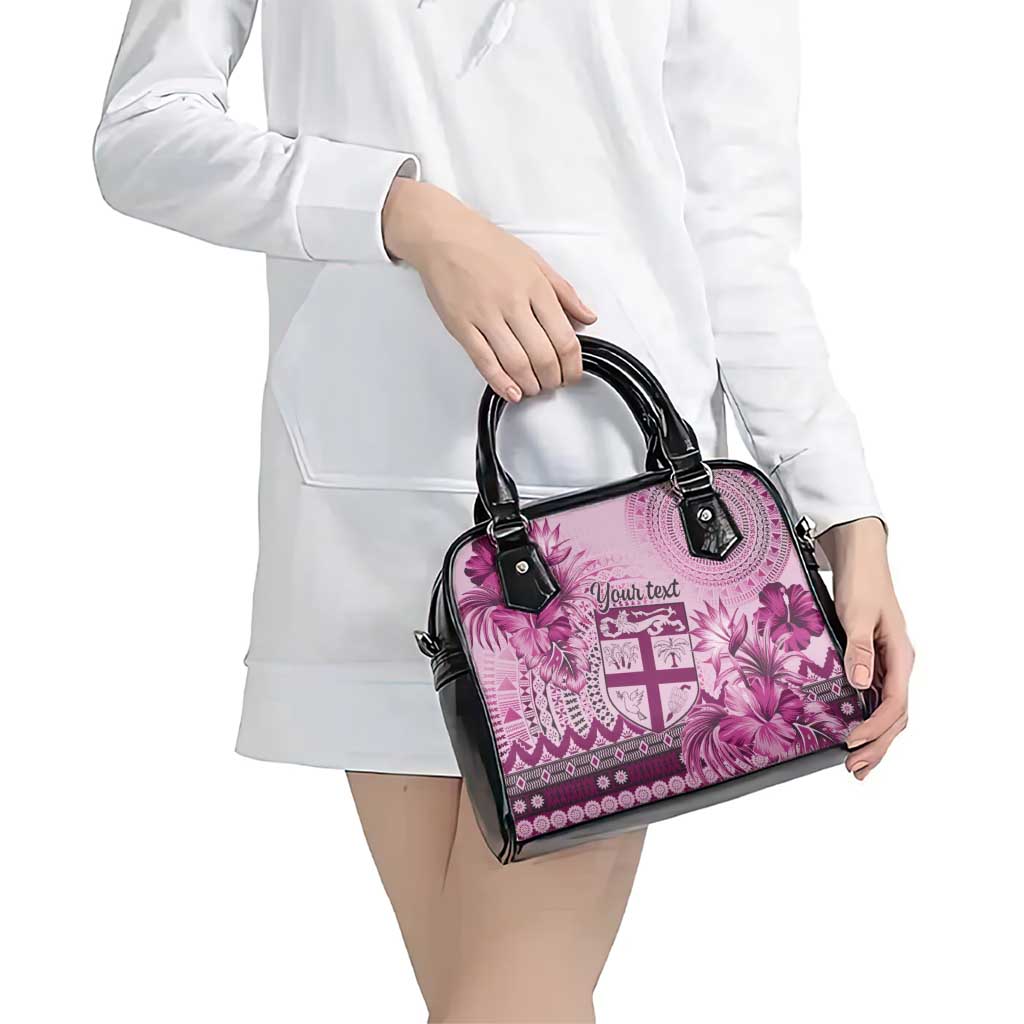 Vintage Bula Fiji Personalised Shoulder Handbag Pink Hibiscus Tapa Pattern LT9