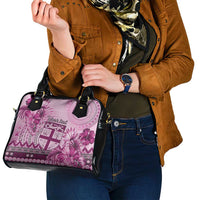 Vintage Bula Fiji Personalised Shoulder Handbag Pink Hibiscus Tapa Pattern LT9