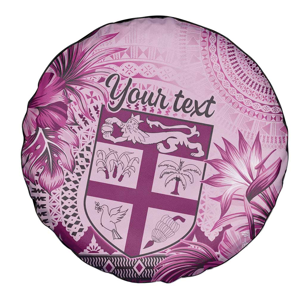 Vintage Bula Fiji Personalised Spare Tire Cover Pink Hibiscus Tapa Pattern LT9