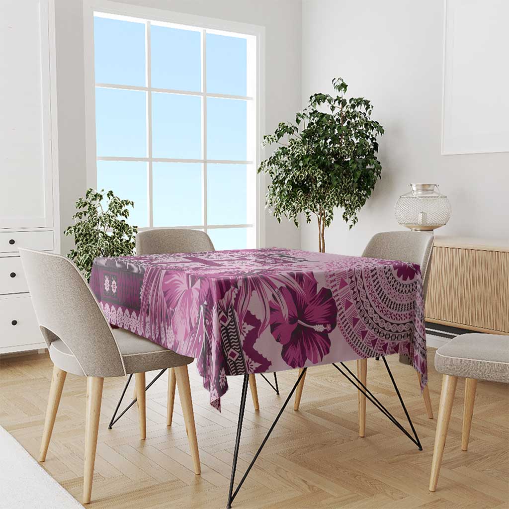 Vintage Bula Fiji Personalised Tablecloth Pink Hibiscus Tapa Pattern LT9