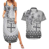 Vintage Bula Fiji Personalised Couples Matching Summer Maxi Dress and Hawaiian Shirt Beige Hibiscus Tapa Pattern LT9 White - Polynesian Pride