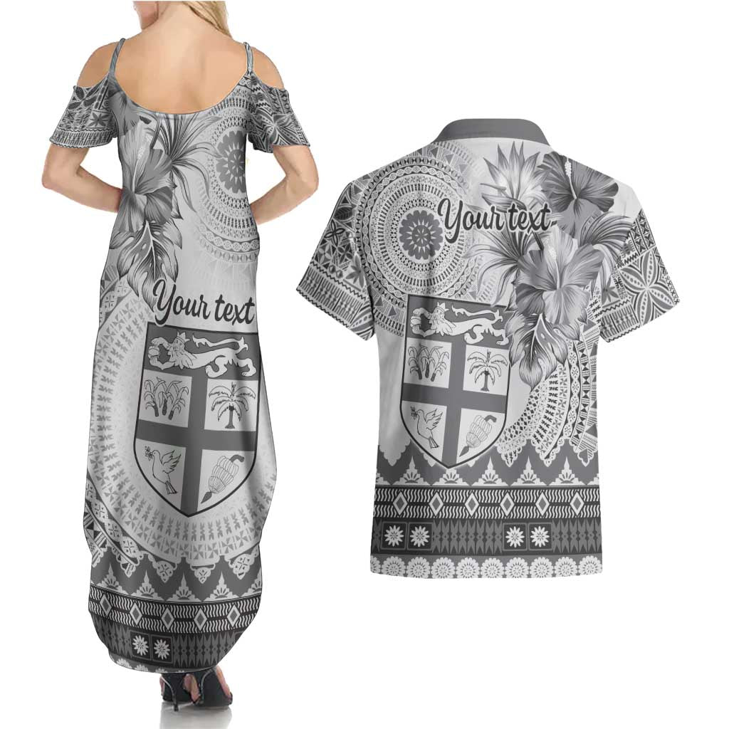 Vintage Bula Fiji Personalised Couples Matching Summer Maxi Dress and Hawaiian Shirt Beige Hibiscus Tapa Pattern LT9 - Polynesian Pride