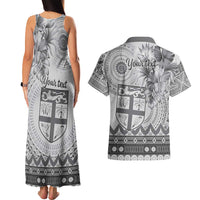 Vintage Bula Fiji Personalised Couples Matching Tank Maxi Dress and Hawaiian Shirt Beige Hibiscus Tapa Pattern LT9 - Polynesian Pride