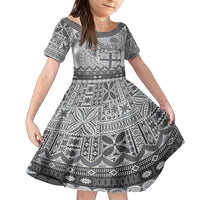 Vintage Bula Fiji Personalised Family Matching Long Sleeve Bodycon Dress and Hawaiian Shirt Beige Hibiscus Tapa Pattern LT9 Daughter's Dress White - Polynesian Pride