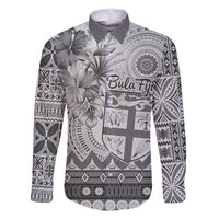 Vintage Bula Fiji Personalised Family Matching Long Sleeve Bodycon Dress and Hawaiian Shirt Beige Hibiscus Tapa Pattern LT9 Dad's Shirt - Long Sleeve White - Polynesian Pride