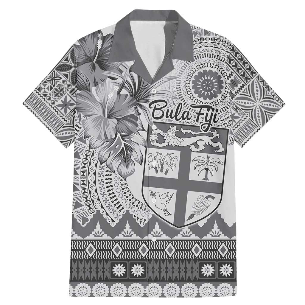 Vintage Bula Fiji Personalised Family Matching Mermaid Dress and Hawaiian Shirt Beige Hibiscus Tapa Pattern LT9 Dad's Shirt - Short Sleeve White - Polynesian Pride