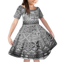 Vintage Bula Fiji Personalised Family Matching Off The Shoulder Long Sleeve Dress and Hawaiian Shirt Beige Hibiscus Tapa Pattern LT9 Daughter's Dress White - Polynesian Pride