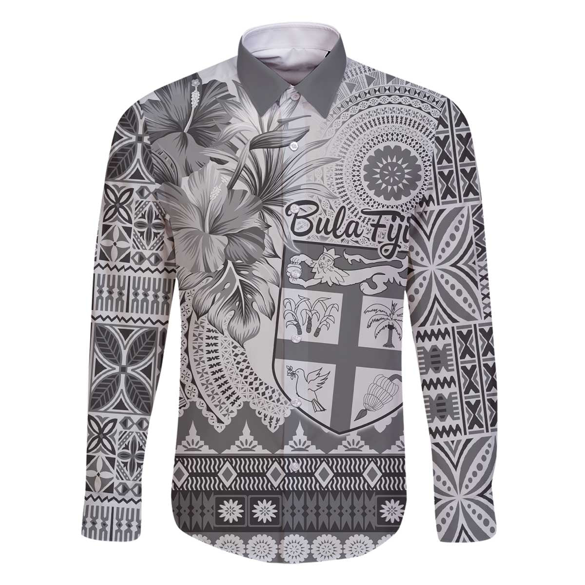 Vintage Bula Fiji Personalised Family Matching Off The Shoulder Long Sleeve Dress and Hawaiian Shirt Beige Hibiscus Tapa Pattern LT9 Dad's Shirt - Long Sleeve White - Polynesian Pride
