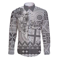 Vintage Bula Fiji Personalised Family Matching Off The Shoulder Long Sleeve Dress and Hawaiian Shirt Beige Hibiscus Tapa Pattern LT9 Dad's Shirt - Long Sleeve White - Polynesian Pride