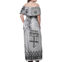 Vintage Bula Fiji Personalised Family Matching Off Shoulder Maxi Dress and Hawaiian Shirt Beige Hibiscus Tapa Pattern LT9 - Polynesian Pride