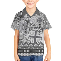 Vintage Bula Fiji Personalised Family Matching Off Shoulder Short Dress and Hawaiian Shirt Beige Hibiscus Tapa Pattern LT9 Son's Shirt White - Polynesian Pride