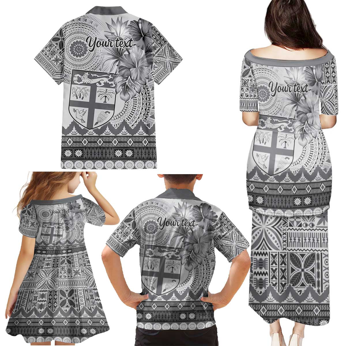 Vintage Bula Fiji Personalised Family Matching Puletasi and Hawaiian Shirt Beige Hibiscus Tapa Pattern LT9 - Polynesian Pride