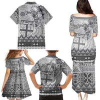 Vintage Bula Fiji Personalised Family Matching Puletasi and Hawaiian Shirt Beige Hibiscus Tapa Pattern LT9 - Polynesian Pride