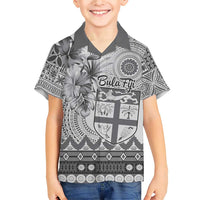 Vintage Bula Fiji Personalised Family Matching Short Sleeve Bodycon Dress and Hawaiian Shirt Beige Hibiscus Tapa Pattern LT9 Son's Shirt White - Polynesian Pride
