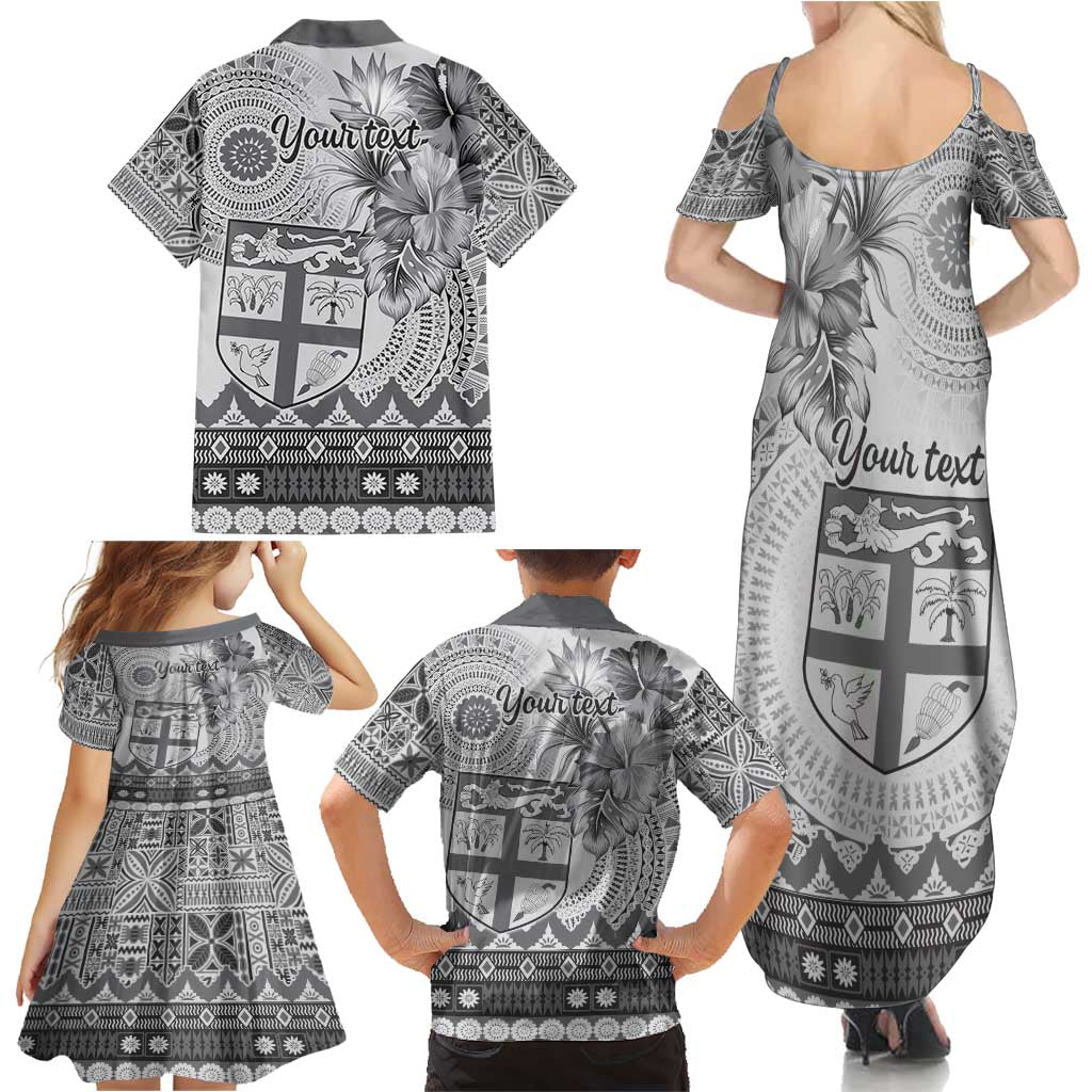 Vintage Bula Fiji Personalised Family Matching Summer Maxi Dress and Hawaiian Shirt Beige Hibiscus Tapa Pattern LT9 - Polynesian Pride