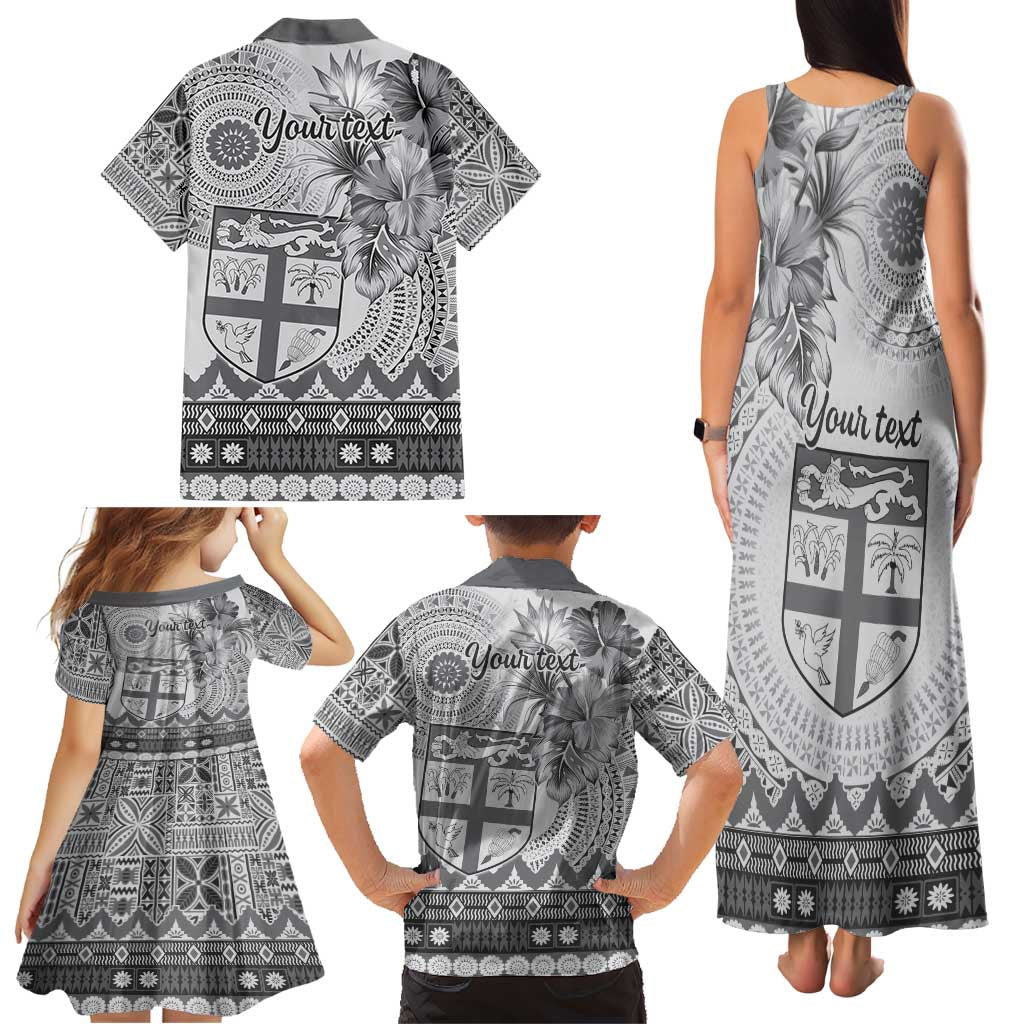 Vintage Bula Fiji Personalised Family Matching Tank Maxi Dress and Hawaiian Shirt Beige Hibiscus Tapa Pattern LT9 - Polynesian Pride
