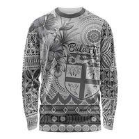 Vintage Bula Fiji Personalised Long Sleeve Shirt Beige Hibiscus Tapa Pattern LT9 Unisex White - Polynesian Pride