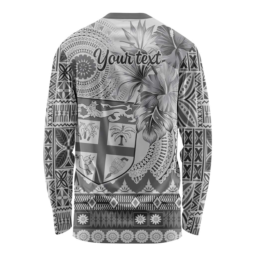 Vintage Bula Fiji Personalised Long Sleeve Shirt Beige Hibiscus Tapa Pattern LT9 - Polynesian Pride