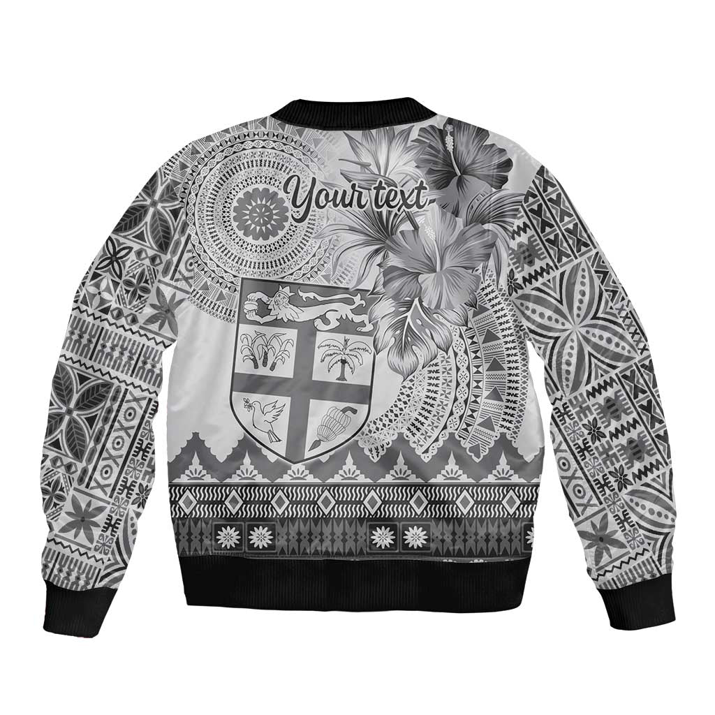 Vintage Bula Fiji Personalised Sleeve Zip Bomber Jacket Beige Hibiscus Tapa Pattern