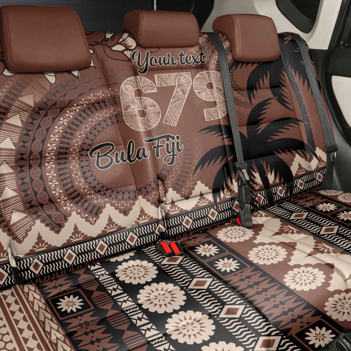 Personalised Bula Fiji 679 Back Car Seat Cover Fijian Tagimoucia Masi Tapa Art LT9 - Polynesian Pride