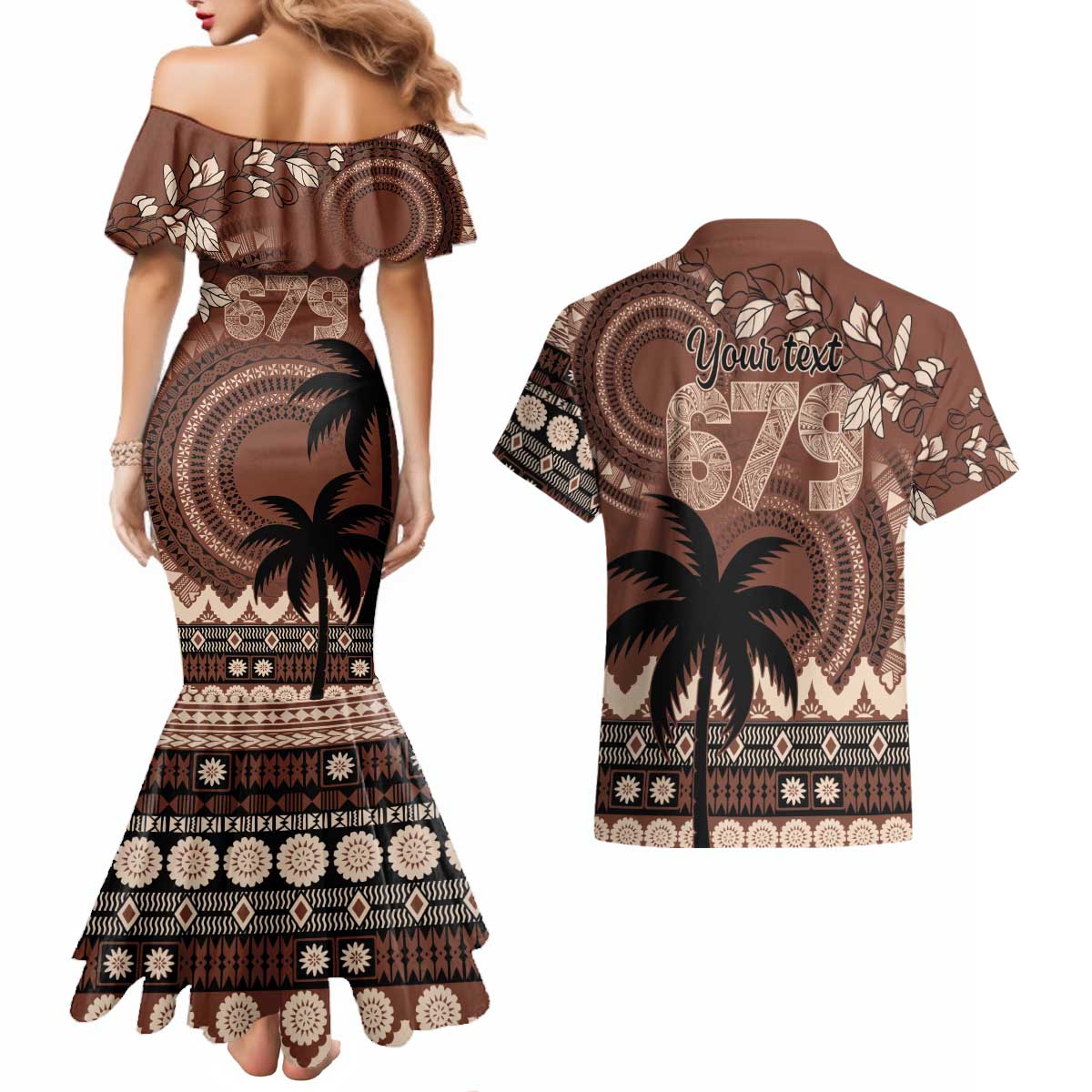 Personalised Bula Fiji 679 Couples Matching Mermaid Dress and Hawaiian Shirt Fijian Tagimoucia Masi Tapa Art LT9 - Polynesian Pride