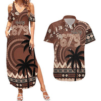 Personalised Bula Fiji 679 Couples Matching Summer Maxi Dress and Hawaiian Shirt Fijian Tagimoucia Masi Tapa Art LT9 Brown - Polynesian Pride