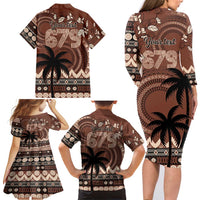 Personalised Bula Fiji 679 Family Matching Long Sleeve Bodycon Dress and Hawaiian Shirt Fijian Tagimoucia Masi Tapa Art LT9 - Polynesian Pride