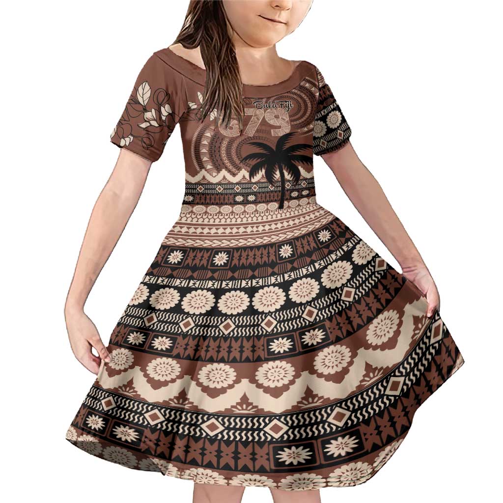 Personalised Bula Fiji 679 Family Matching Mermaid Dress and Hawaiian Shirt Fijian Tagimoucia Masi Tapa Art LT9 Daughter's Dress Brown - Polynesian Pride