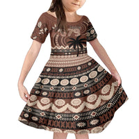 Personalised Bula Fiji 679 Family Matching Off The Shoulder Long Sleeve Dress and Hawaiian Shirt Fijian Tagimoucia Masi Tapa Art LT9 Daughter's Dress Brown - Polynesian Pride