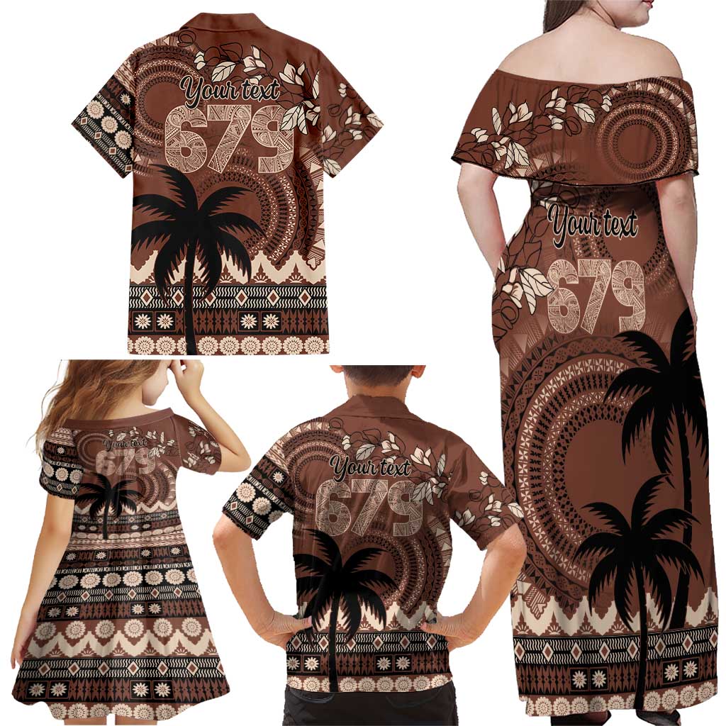 Personalised Bula Fiji 679 Family Matching Off Shoulder Maxi Dress and Hawaiian Shirt Fijian Tagimoucia Masi Tapa Art LT9 - Polynesian Pride